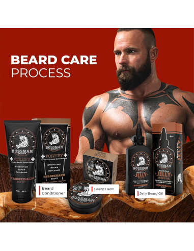 Kit de Barba Bossman Essentials - Acondicionador, Gel y Balsamo