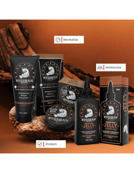 Kit de Barba Bossman Essentials - Acondicionador, Gel y Balsamo