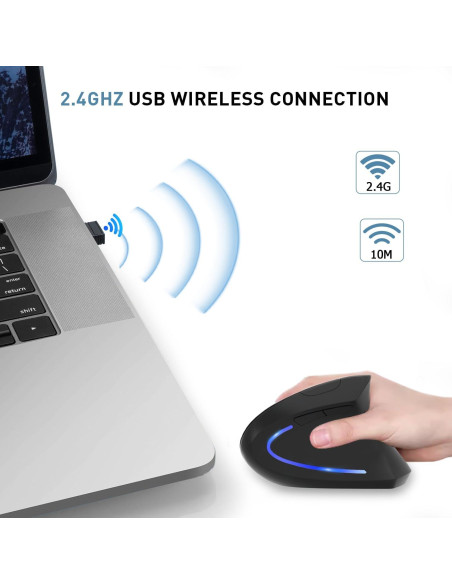 Ratón Ergonómico Vertical Inalámbrico KUNSI 2.4G DPI Ajustable