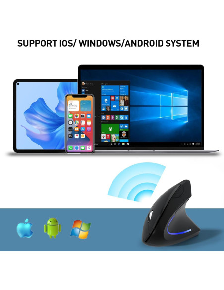 Ratón Ergonómico Vertical Inalámbrico KUNSI 2.4G DPI Ajustable