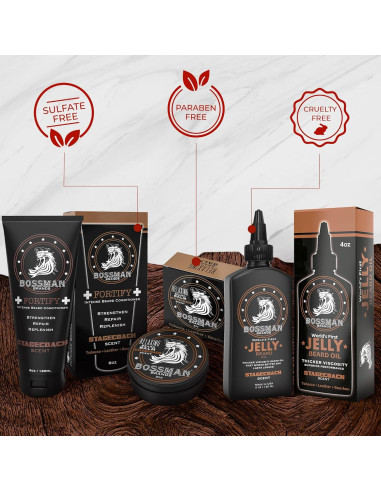 Kit de Barba Bossman Essentials - Acondicionador, Gel y Balsamo