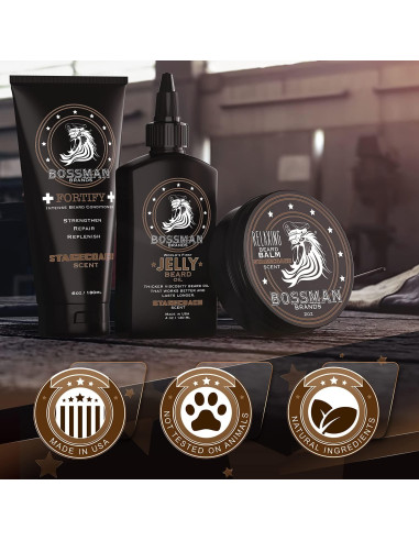 Kit de Barba Bossman Essentials - Acondicionador, Gel y Balsamo
