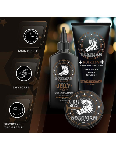 Kit de Barba Bossman Essentials - Acondicionador, Gel y Balsamo