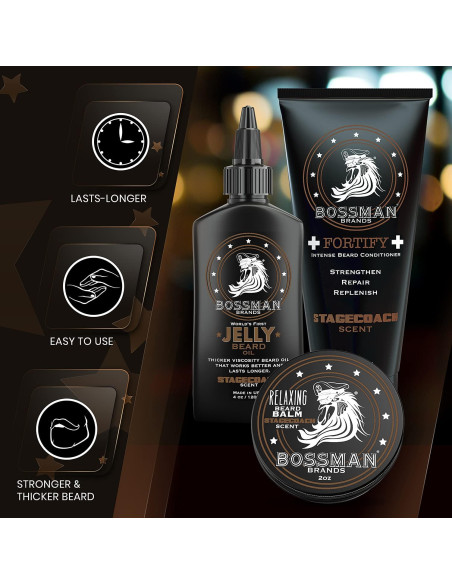Kit de Barba Bossman Essentials - Acondicionador, Gel y Balsamo
