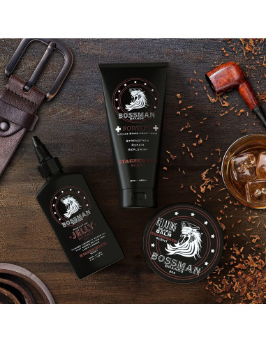 Kit de Barba Bossman Essentials - Acondicionador, Gel y Balsamo