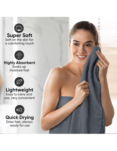 Juego de Toallas de Baño HOMEXCEL 4 Piezas Microfibra Gris 68x137 cm