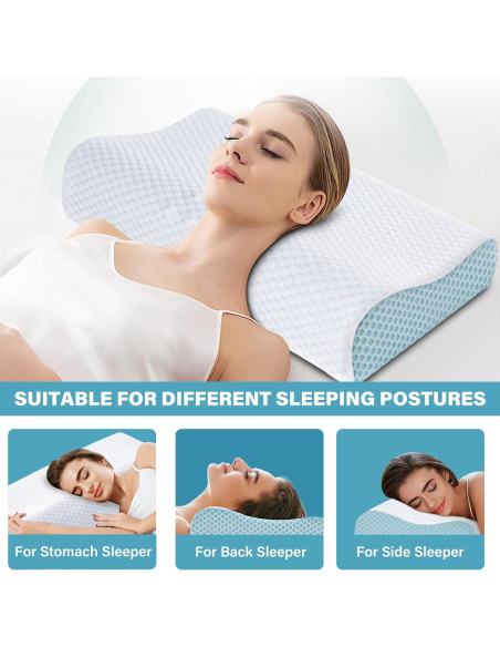 Almohada de Cuello Ergonómica BEDCOOL - Espuma Viscoelástica Azul Almohada de Cuello Ergonómica BEDCOOL - Espuma Viscoelástica Azul