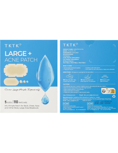 Parches para Acné Corporal TKTK XXL - 110 Unidades, 5 Tamaños