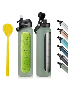 Botella de Agua de Vidrio Sierozur 1 Litro con 2 Tapas