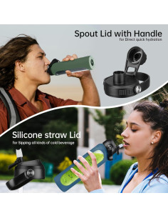 Botella de Agua de Vidrio Sierozur 1 Litro con 2 Tapas 2