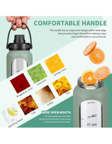 Botella de Agua de Vidrio Sierozur 1 Litro con 2 Tapas