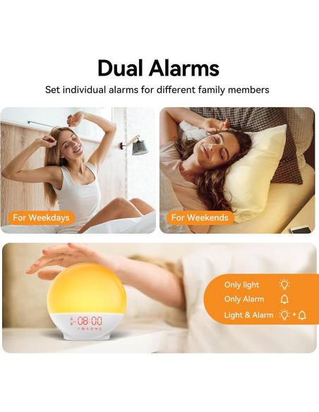 Despertador Luz de Amanecer RICIAL 10,000 Lux con Ruido Blanco