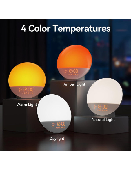 Despertador Luz de Amanecer RICIAL 10,000 Lux con Ruido Blanco