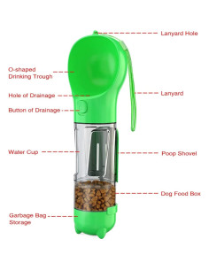 Botella de Agua para Perros Kya 4 en 1 300ml Verde 2