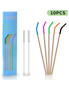 Set de 10 Popotes Metálicos Reutilizables Lazycorner 21.6 cm 2