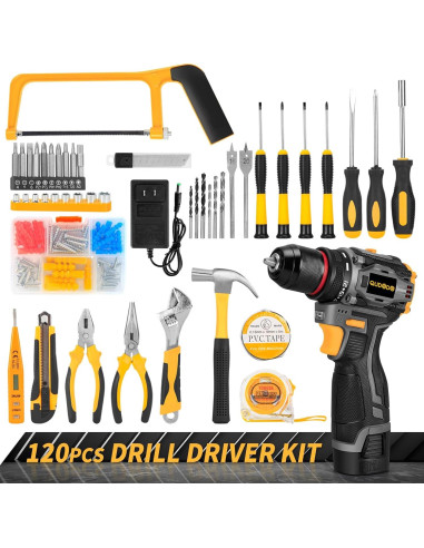 Kit de Taladro Inalámbrico QUDODO 120PCS 18V Sin Escobillas