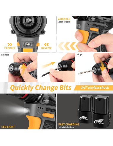 Kit de Taladro Inalámbrico QUDODO 120PCS 18V Sin Escobillas