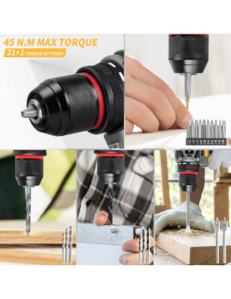 Kit de Taladro Inalámbrico QUDODO 120PCS 18V Sin Escobillas