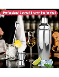 Set de Shaker de Cóctel 750ml Mawisek 3 Piezas Acero Inoxidable 2