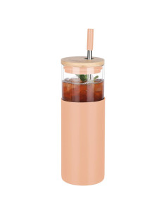 Vaso de vidrio VQSV 24oz con tapa de bambú y popote acero