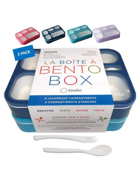 Caja Bento Kinsho Grande 6 Compartimentos Azul Marino