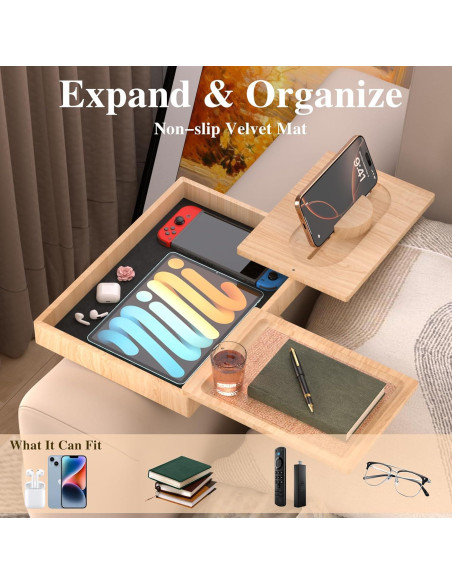 Mesa de Brazo de Sofá Watshyon de Bambú con Soporte Ajustable