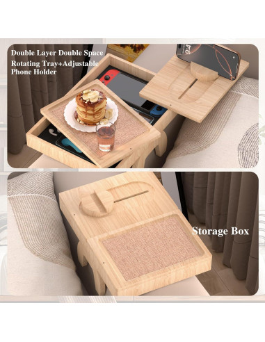 Mesa de Brazo de Sofá Watshyon de Bambú con Soporte Ajustable