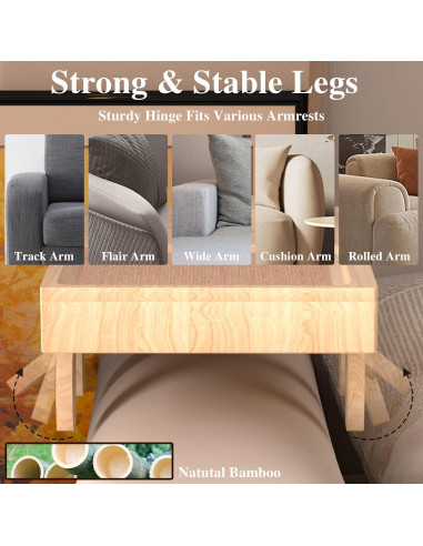 Mesa de Brazo de Sofá Watshyon de Bambú con Soporte Ajustable