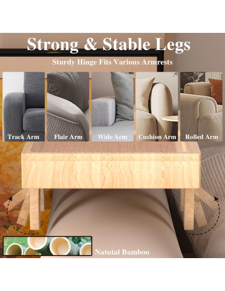 Mesa de Brazo de Sofá Watshyon de Bambú con Soporte Ajustable