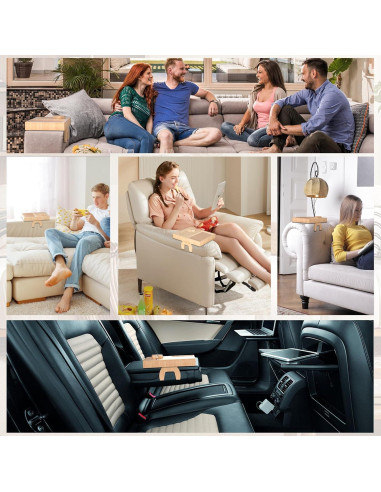 Mesa de Brazo de Sofá Watshyon de Bambú con Soporte Ajustable