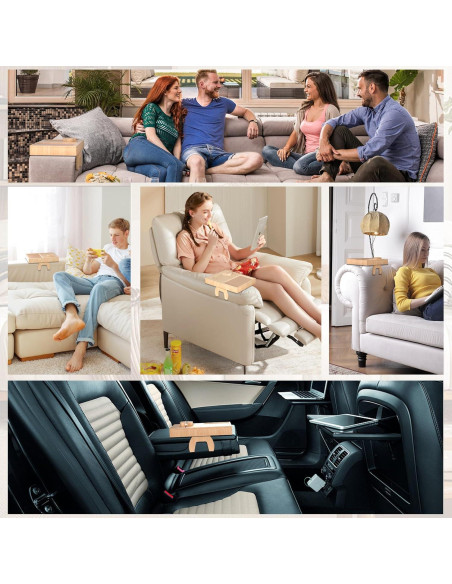 Mesa de Brazo de Sofá Watshyon de Bambú con Soporte Ajustable