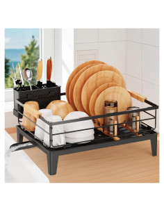 Estante para Secar Platos JYPS con Drenaje Automático Negro