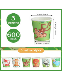 Vasos de Papel Desechables Skyley 600 Piezas 3 oz Animales 2