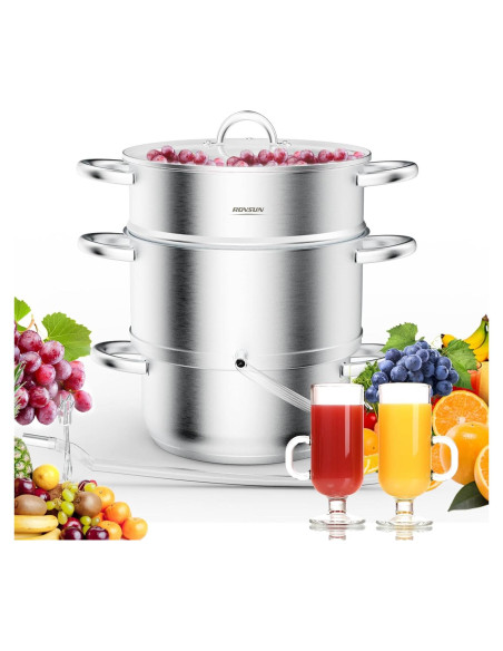 Vaporera de Jugo ROVSUN 8.5L Acero Inoxidable con Tapa de Vidrio
