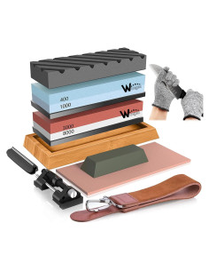 Kit de Afilado de Cuchillos Wucgea 12 en 1 con Base de Bambú