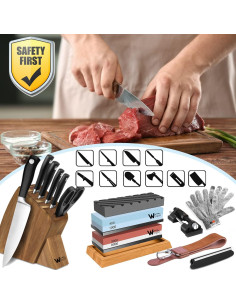 Kit de Afilado de Cuchillos Wucgea 12 en 1 con Base de Bambú 2