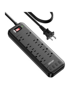 Adaptador de Enchufe LENCENT 2 a 3 Patas con 10 Salidas y 4 USB