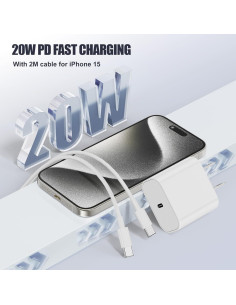Cargador Rápido 20W USB C para iPhone 16/15, Cable 3m 2