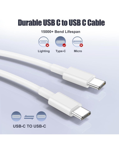 Cargador Rápido 20W USB C para iPhone 16/15, Cable 3m
