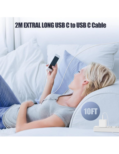 Cargador Rápido 20W USB C para iPhone 16/15, Cable 3m