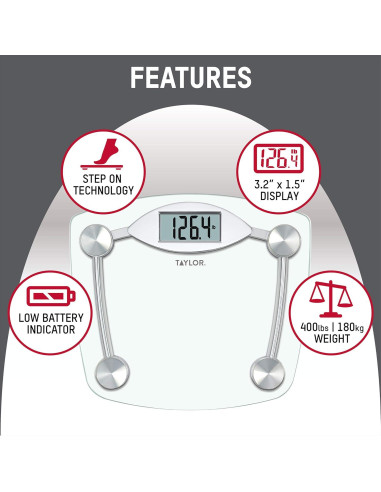Balanza Digital Taylor Precision 7506 Cromo y Vidrio 180 kg