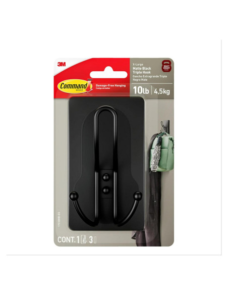 Gancho Triple Command X-Large Negro Mate 4.54 kg 1 Unidad