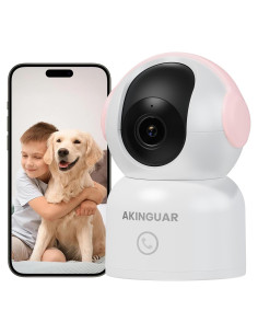 Cámara de Seguridad Inalámbrica 2K AKINGUAR Rosa con Visión Nocturna