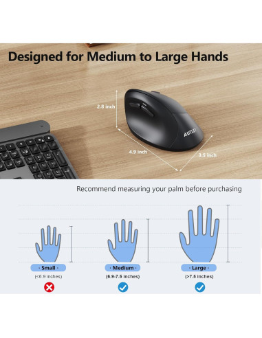 Ratón Ergonómico Inalámbrico AUTLEY para Manos Grandes - 800/1200/1600 DPI