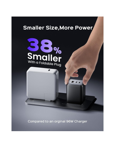 Cargador USB C 100W wegear Plegable 3 Puertos Negro