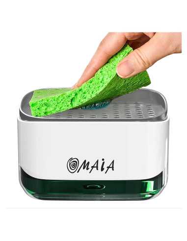 Dispensador de Jabón 2-en-1 OMAIA con Soporte para Esponja - Blanco