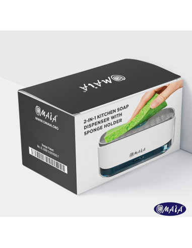 Dispensador de Jabón 2-en-1 OMAIA con Soporte para Esponja - Blanco