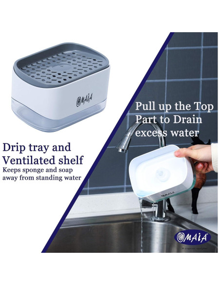 Dispensador de Jabón 2-en-1 OMAIA con Soporte para Esponja - Blanco