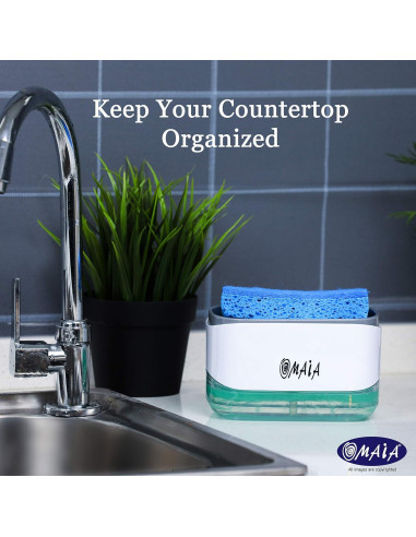 Dispensador de Jabón 2-en-1 OMAIA con Soporte para Esponja - Blanco