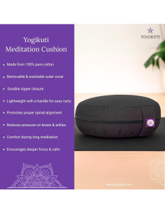 Cojín de Meditación Yogikuti Zafu Algodón Negro 34cm 2